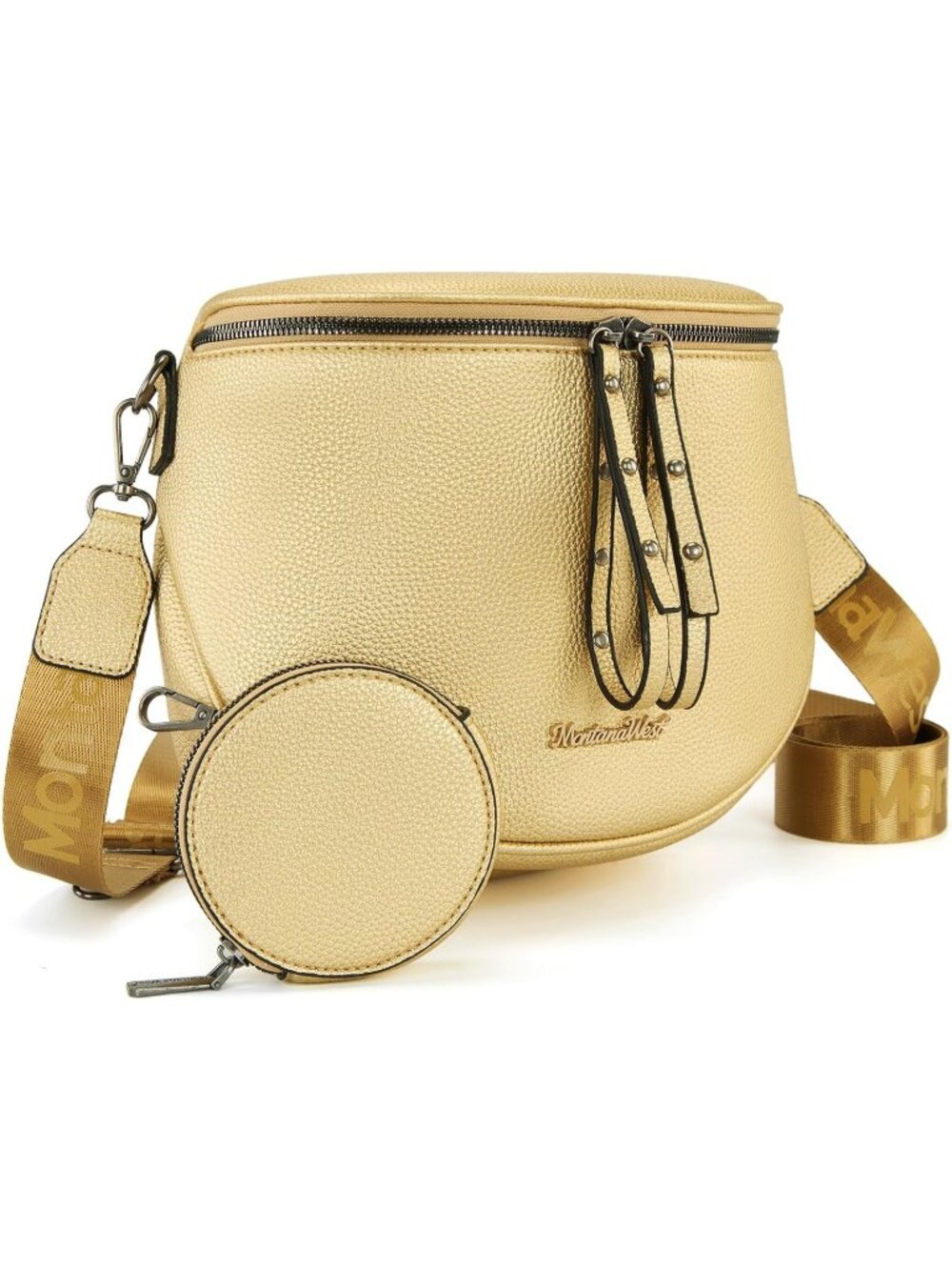 Women's Gold Vegan Leather Bum Bag with Coin Purse West Strap Crossbody Bag